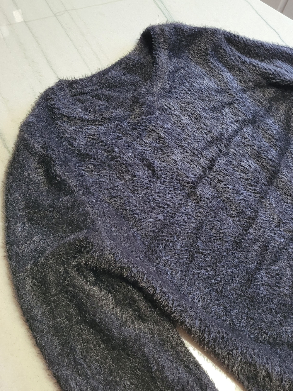 Soft Fuzzy V-Neck Women's Sweater - Black